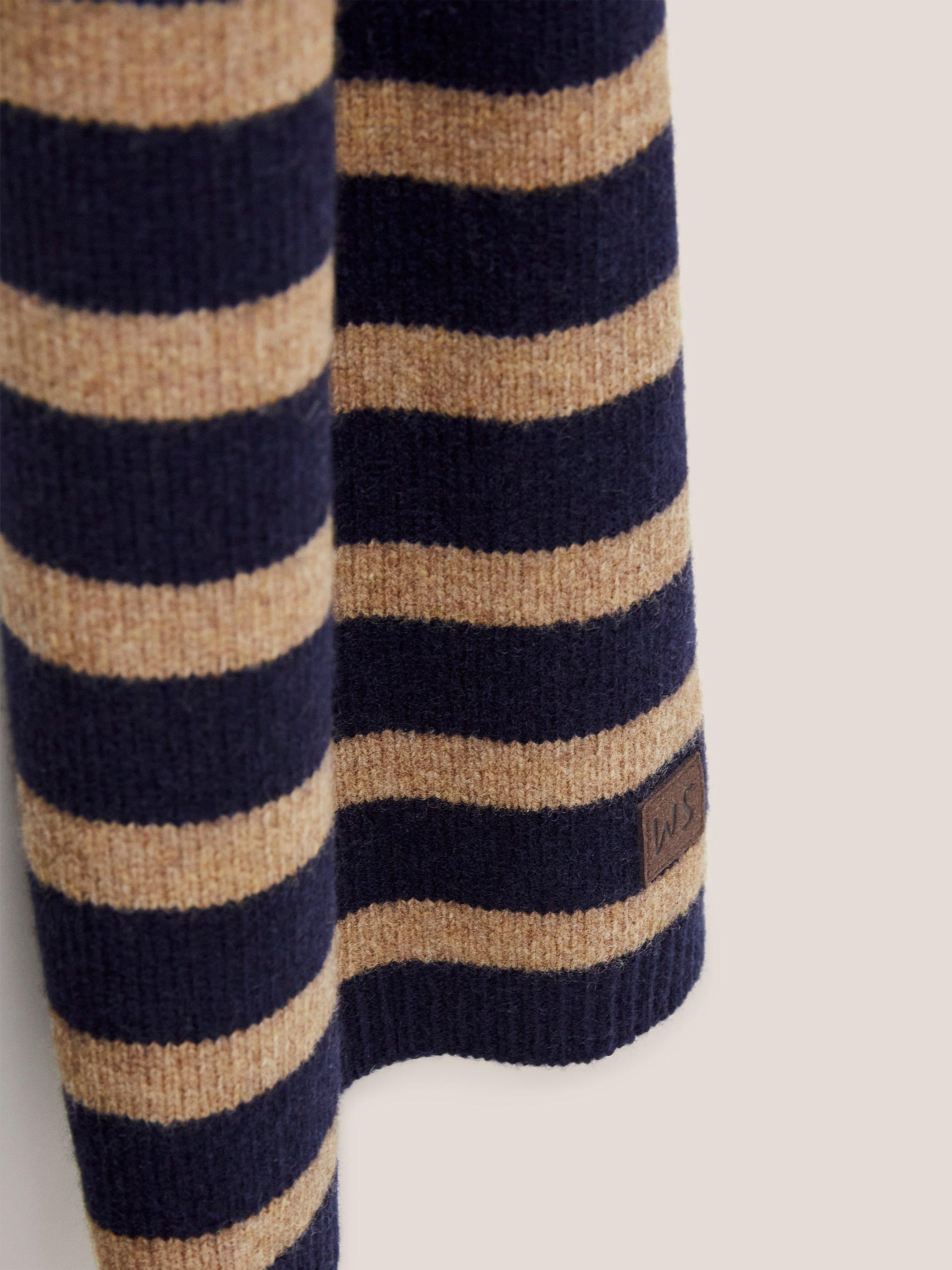 Stripe Wool Knit Scarf in NAVY MULTI - FLAT DETAIL