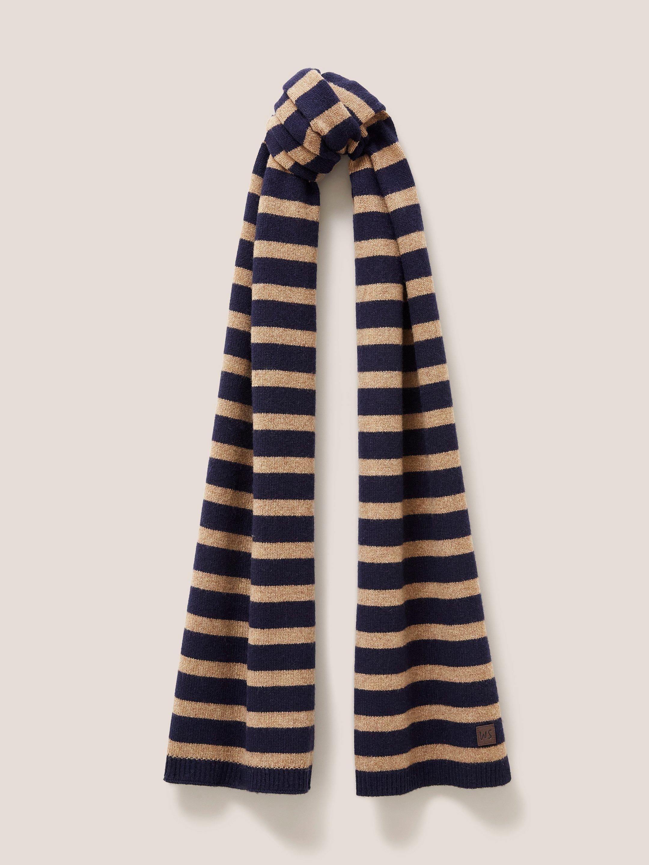Stripe Wool Knit Scarf in NAVY MULTI - FLAT FRONT