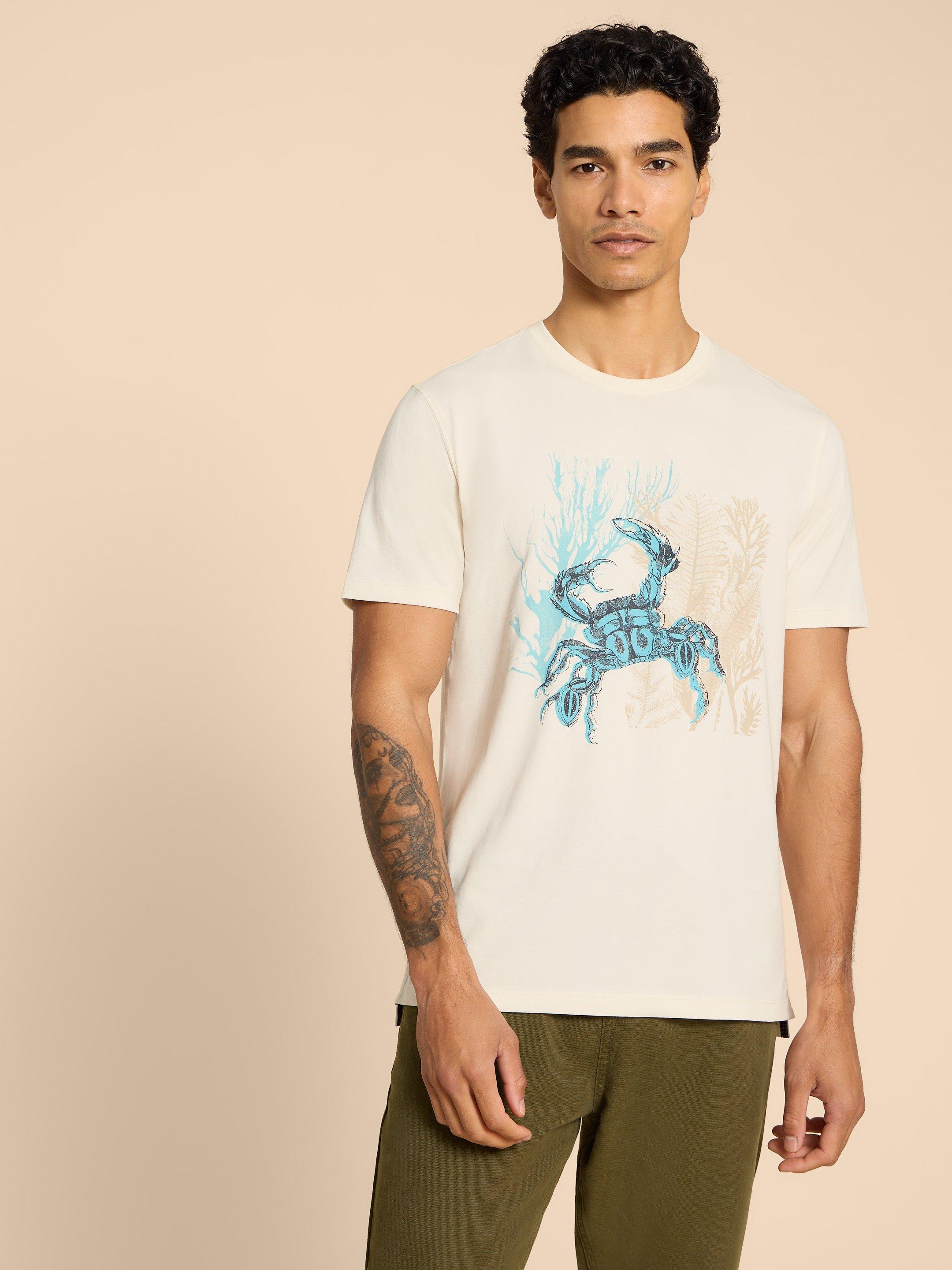 Crab Graphic Tee in WHITE PR - MODEL FRONT