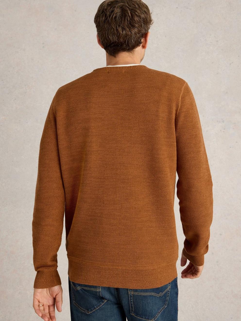 Attadale Crew Neck Jumper in DK ORANGE - MODEL BACK