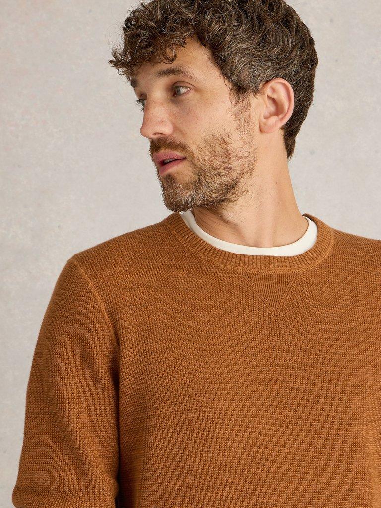 Attadale Crew Neck Jumper in DK ORANGE - MODEL DETAIL