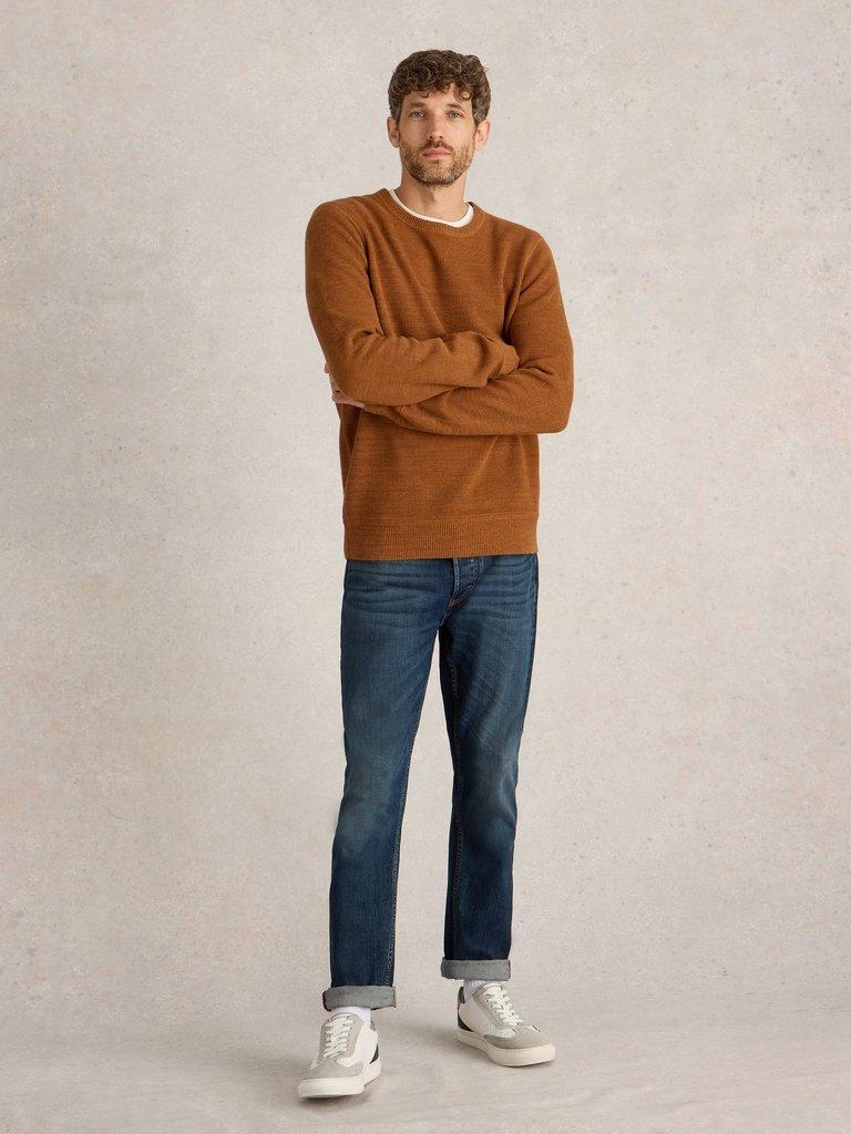 Attadale Crew Neck Jumper in DK ORANGE - MODEL FRONT