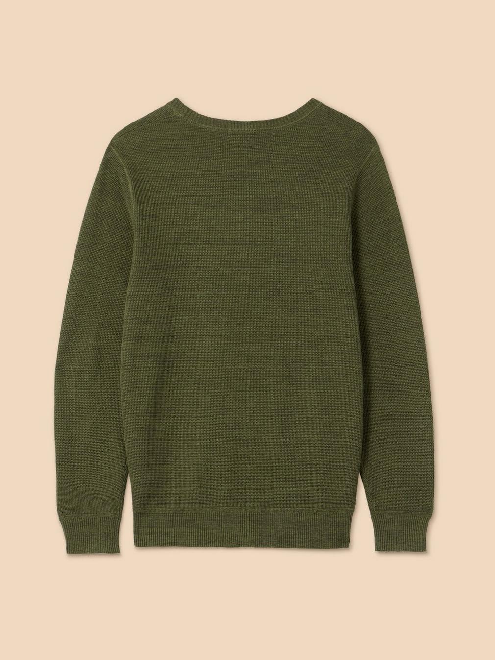 Attadale Crew Neck Jumper in KHAKI GRN - FLAT BACK