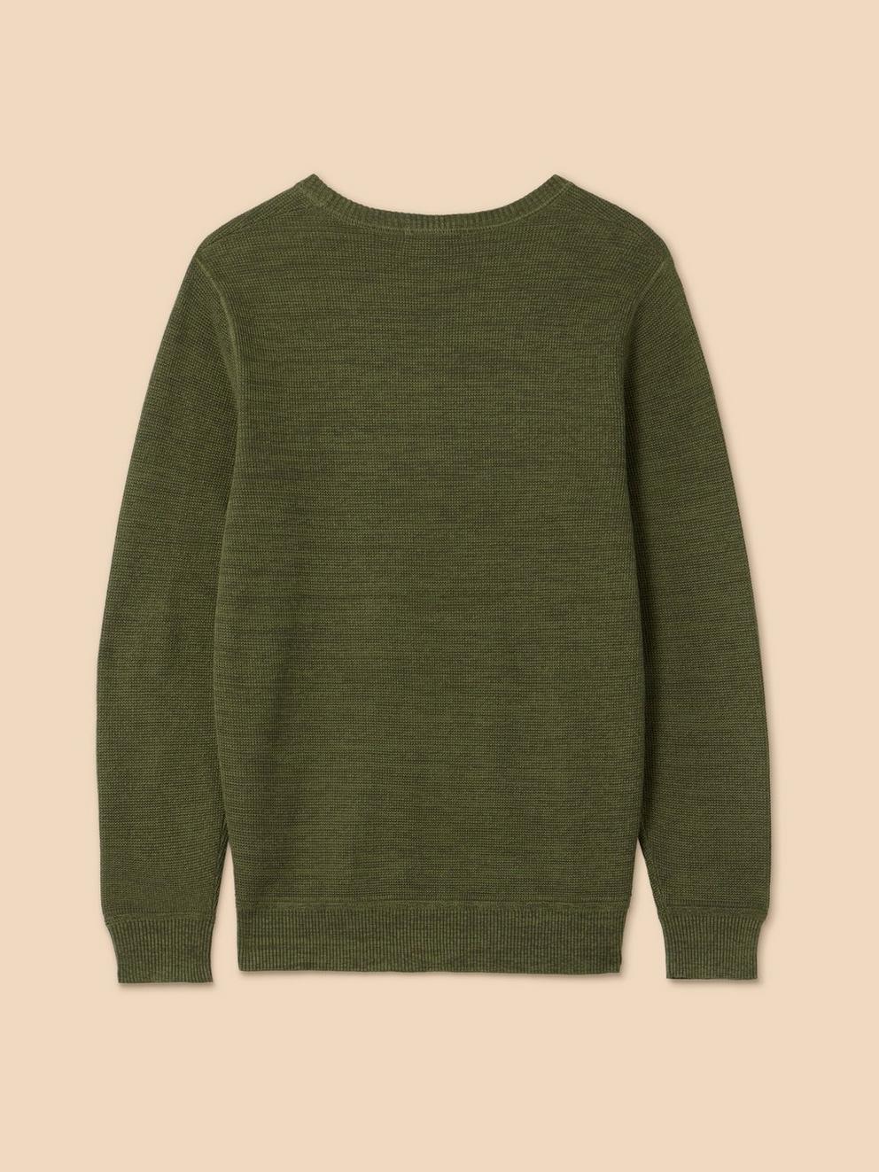 Attadale Crew Neck Jumper in KHAKI GRN - FLAT BACK