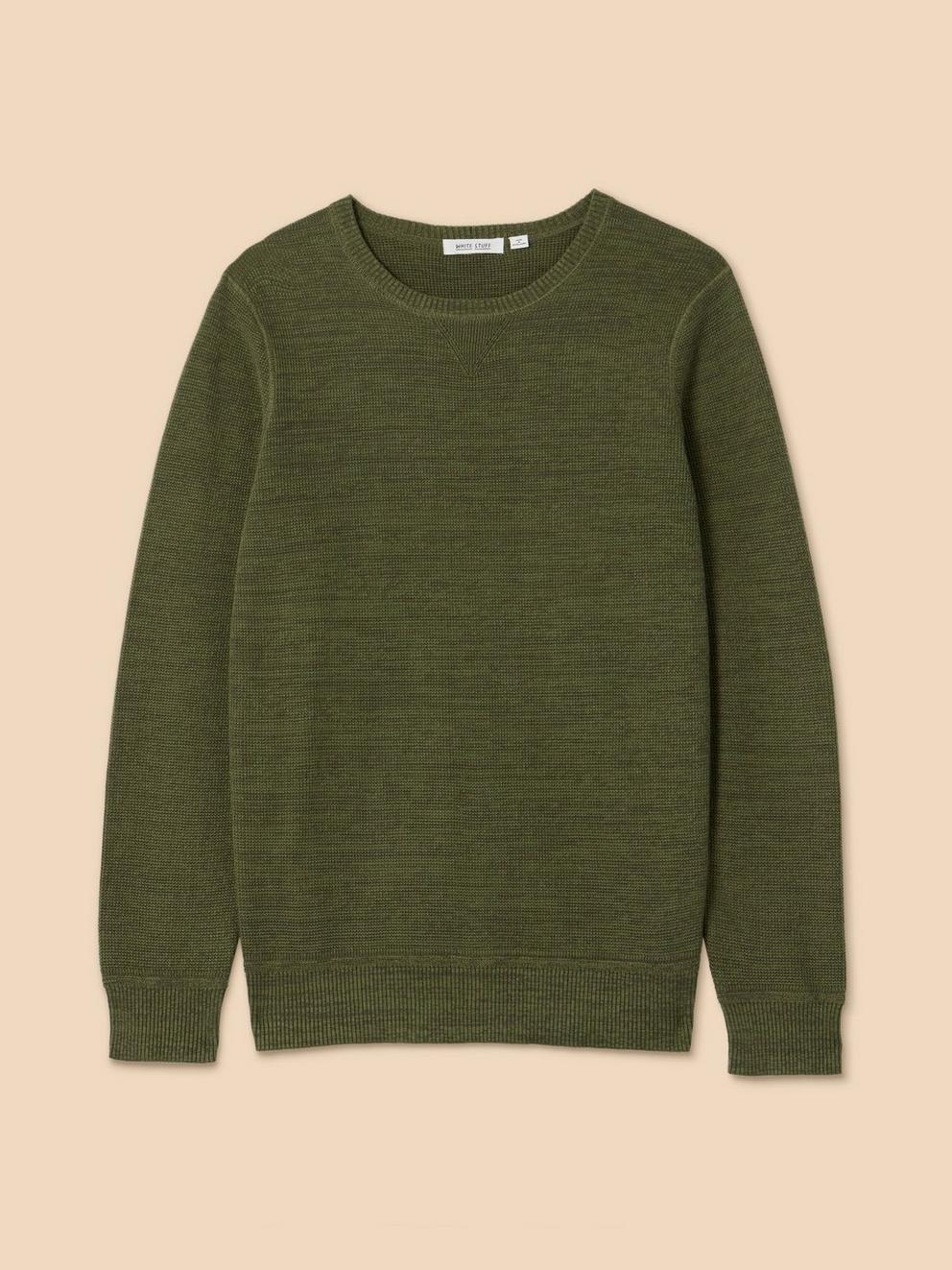 Attadale Crew Neck Jumper in KHAKI GRN - FLAT FRONT