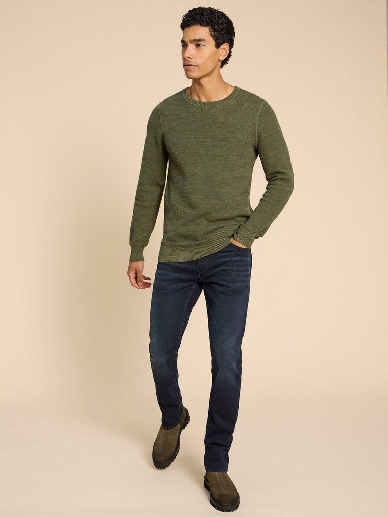 Attadale Crew Neck Jumper in KHAKI GRN - MODEL FRONT