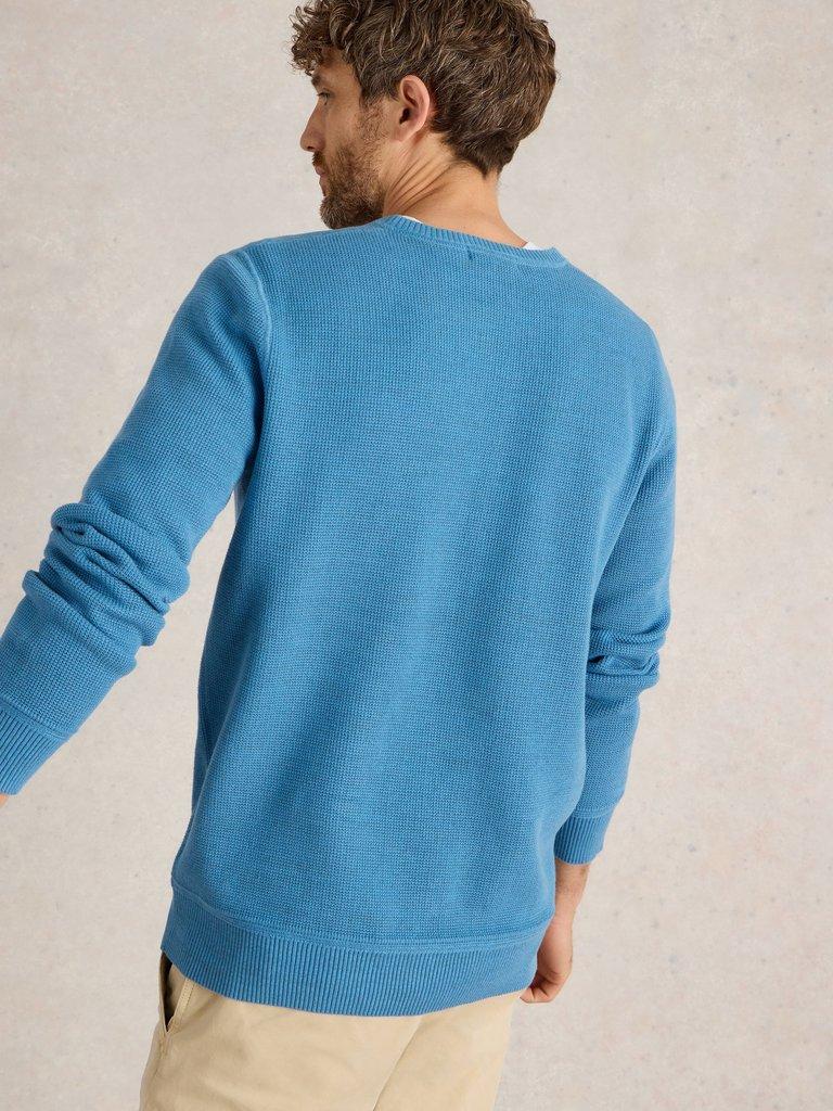 Attadale Crew Neck Jumper in LGT BLUE - MODEL BACK