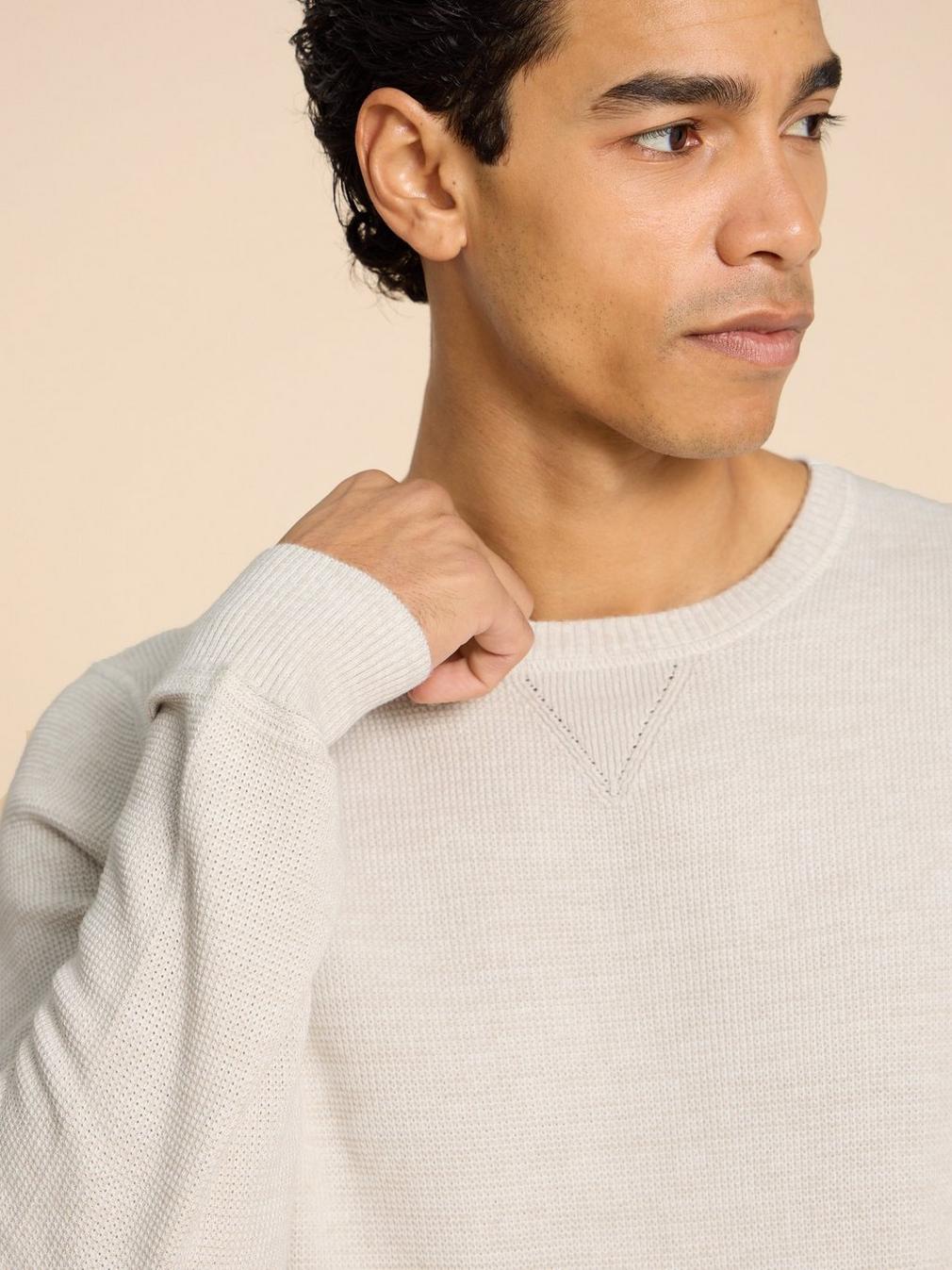 Attadale Crew Neck Jumper in LGT GREY - MODEL DETAIL