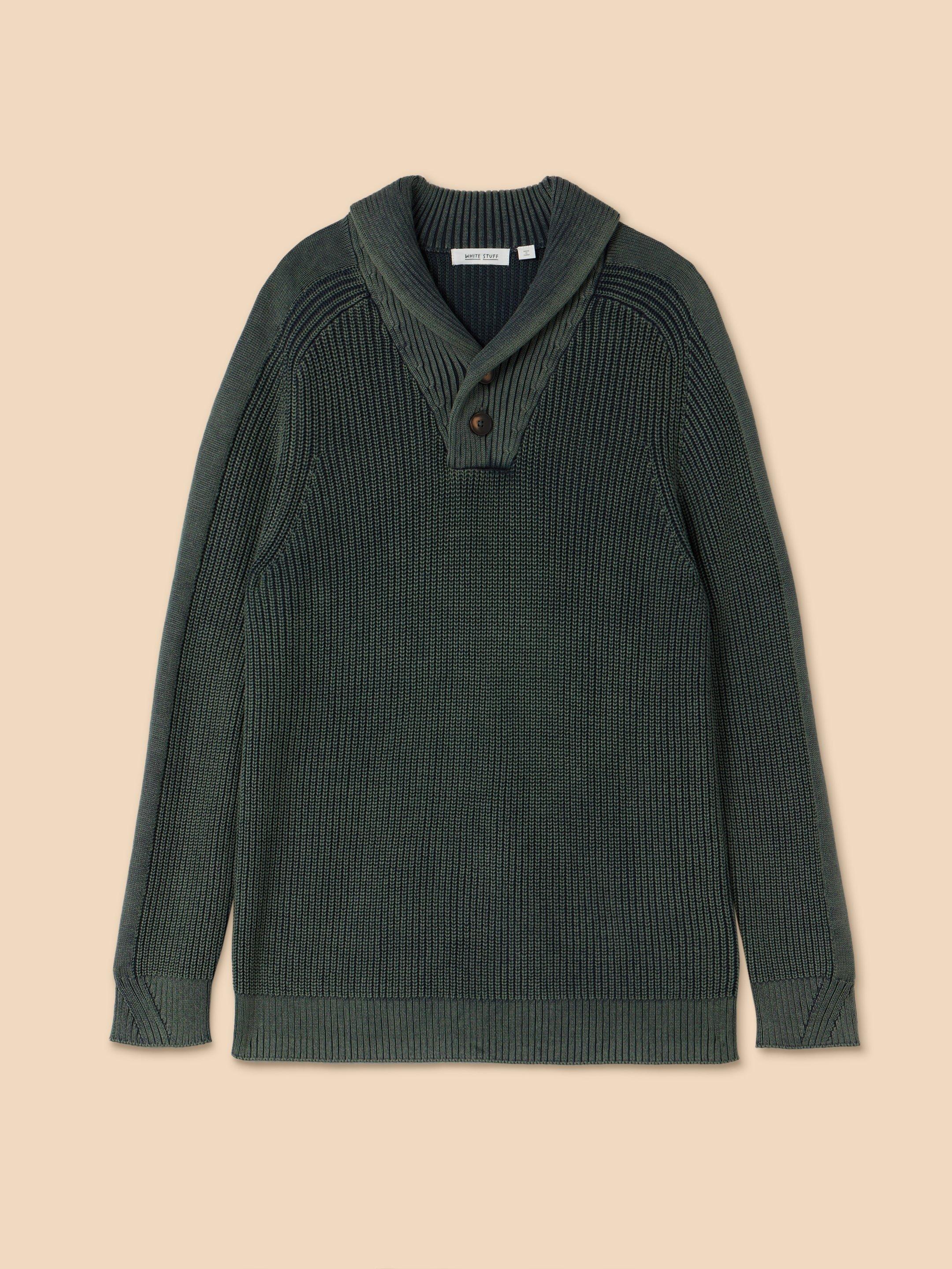 Ribbed Shawl Neck Jumper in CHARC GREY - FLAT FRONT