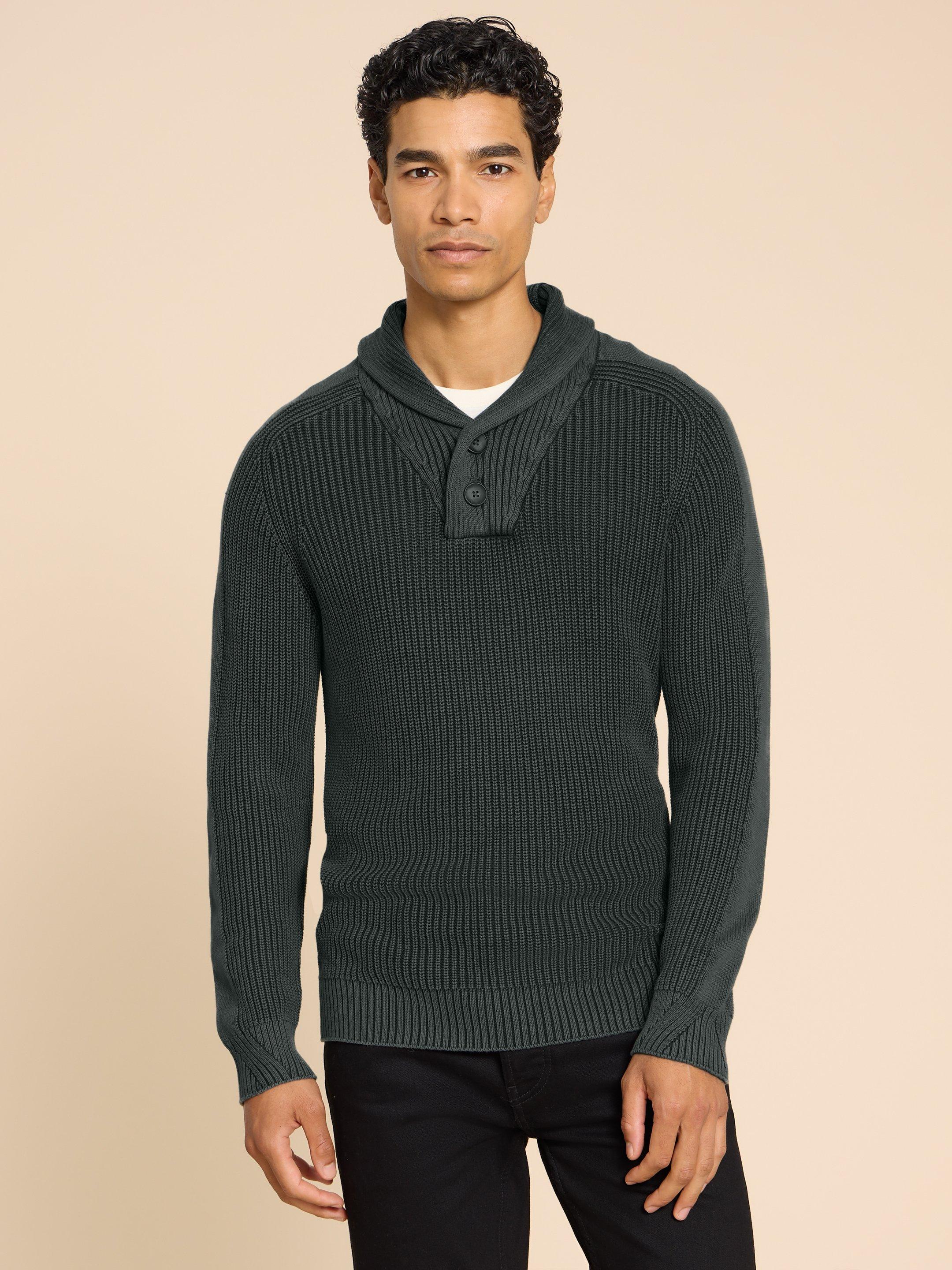 Ribbed Shawl Neck Jumper in CHARC GREY - LIFESTYLE