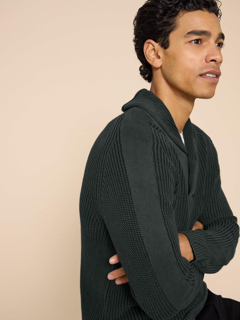 Ribbed Shawl Neck Jumper in CHARC GREY - MODEL DETAIL