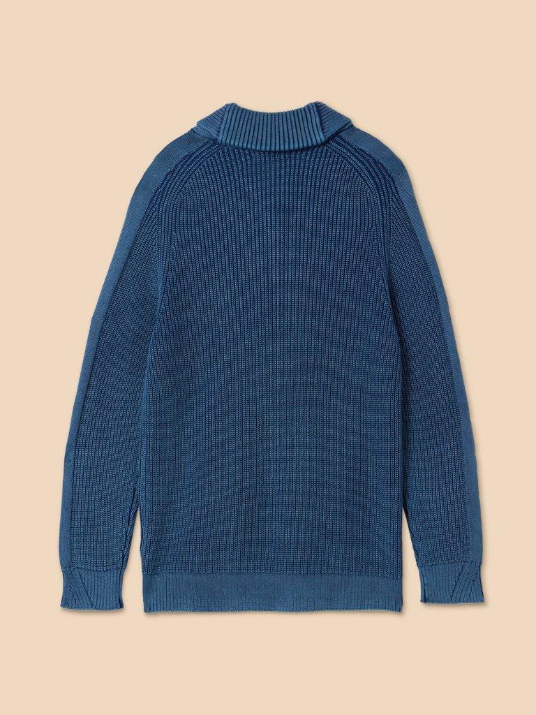 Ribbed Shawl Neck Jumper in DARK NAVY - FLAT BACK