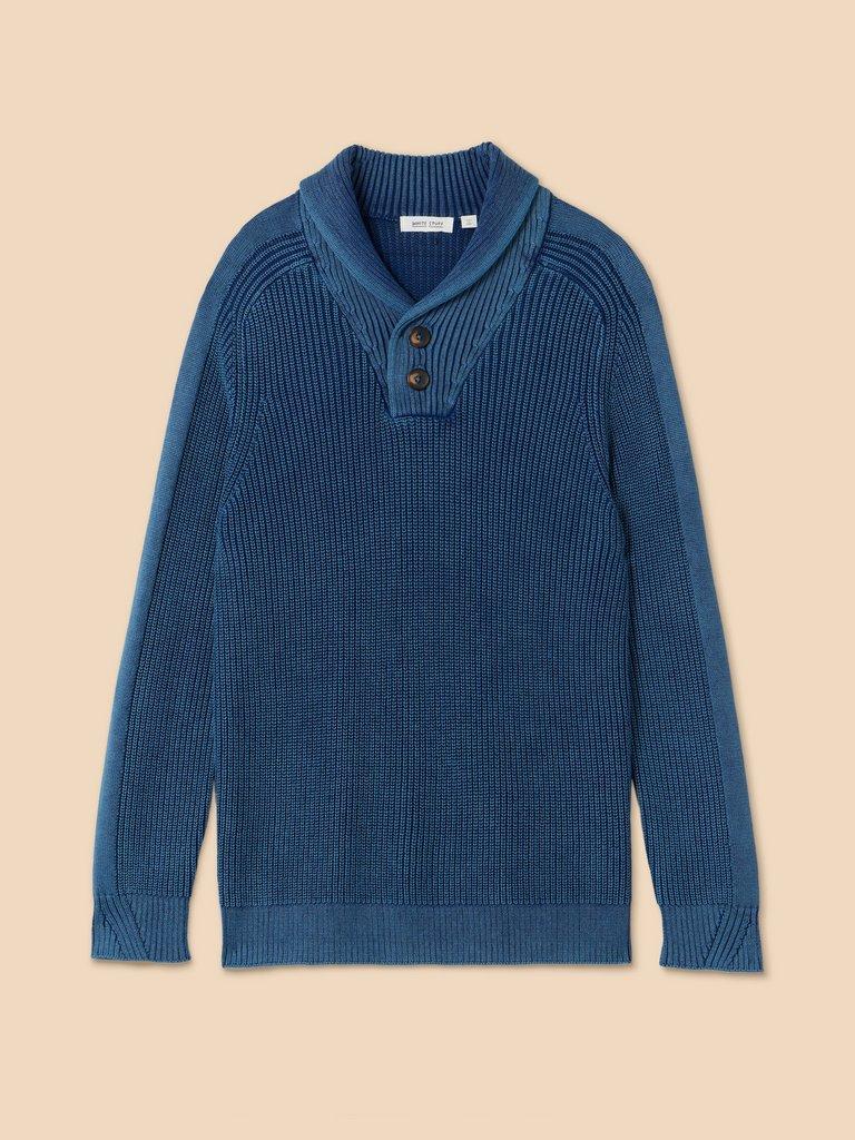 Ribbed Shawl Neck Jumper in DARK NAVY - FLAT FRONT