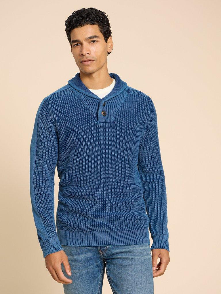 Ribbed Shawl Neck Jumper in DARK NAVY - LIFESTYLE