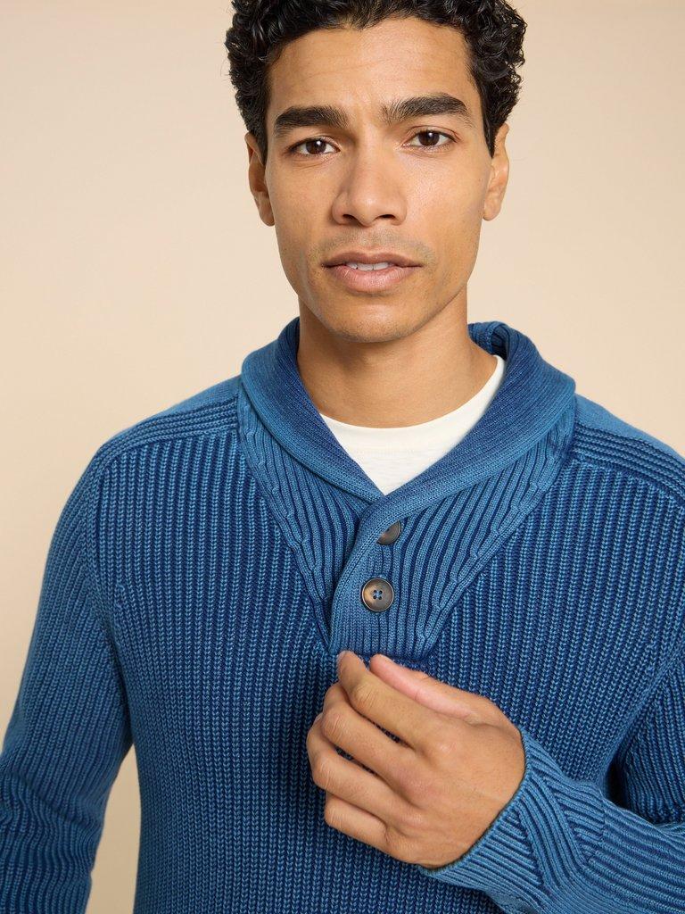 Ribbed Shawl Neck Jumper in DARK NAVY - MODEL DETAIL