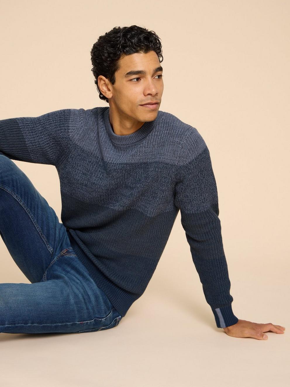 Twisted Colourblock Jumper in BLUE MLT - MODEL DETAIL
