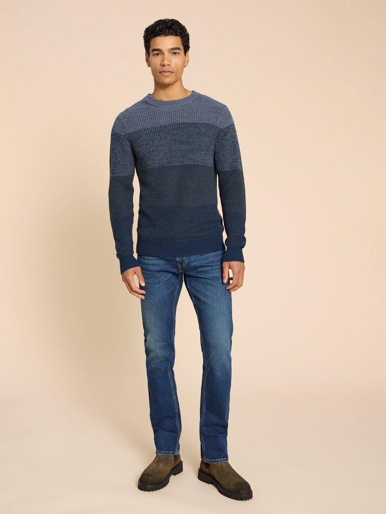 Twisted Colourblock Jumper in BLUE MLT - MODEL FRONT