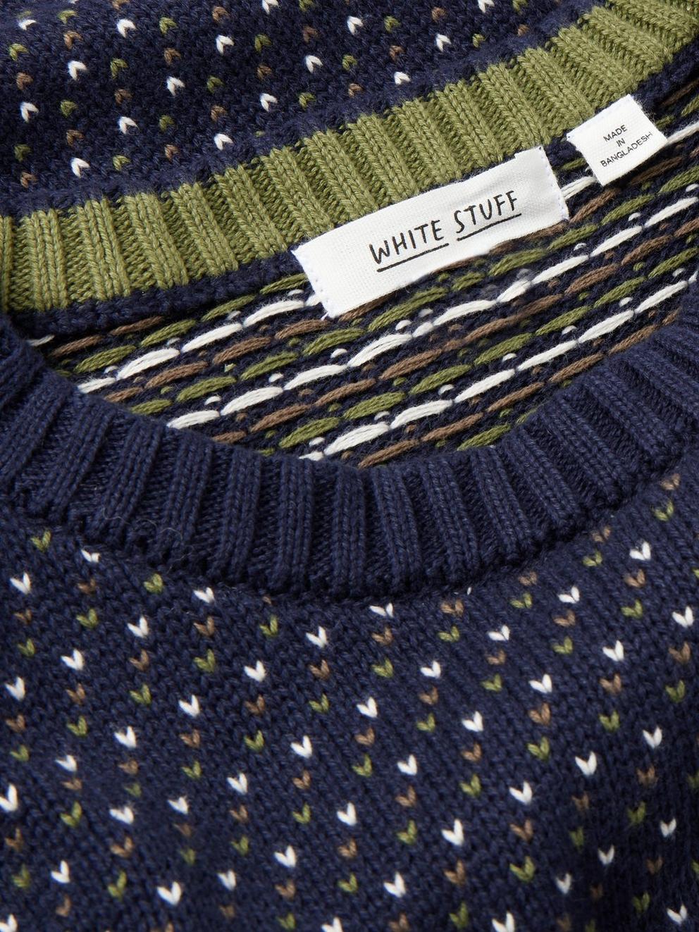 Birdseye Crew Neck Jumper in NAVY MULTI - FLAT DETAIL