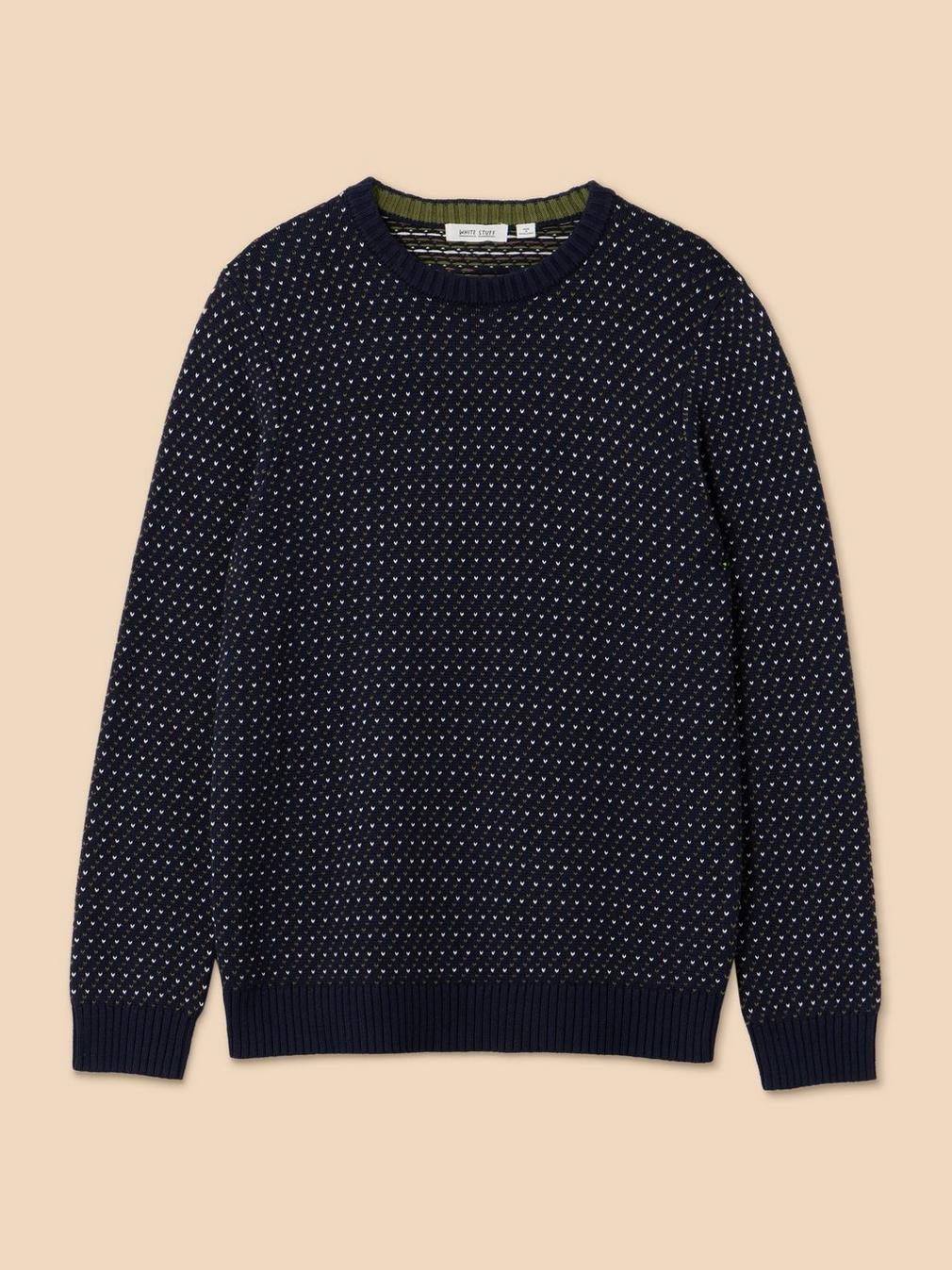 Birdseye Crew Neck Jumper in NAVY MULTI - FLAT FRONT