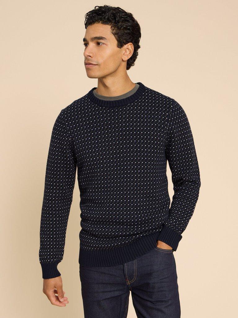 Birdseye Crew Neck Jumper in NAVY MULTI - LIFESTYLE