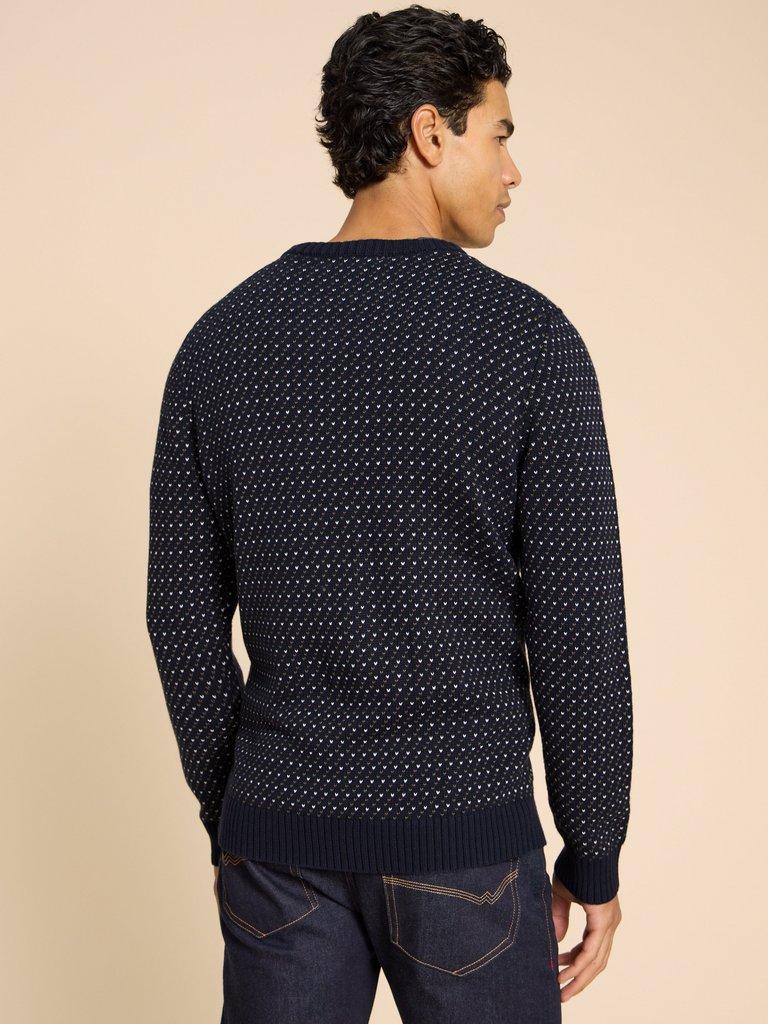 Birdseye Crew Neck Jumper in NAVY MULTI - MODEL BACK