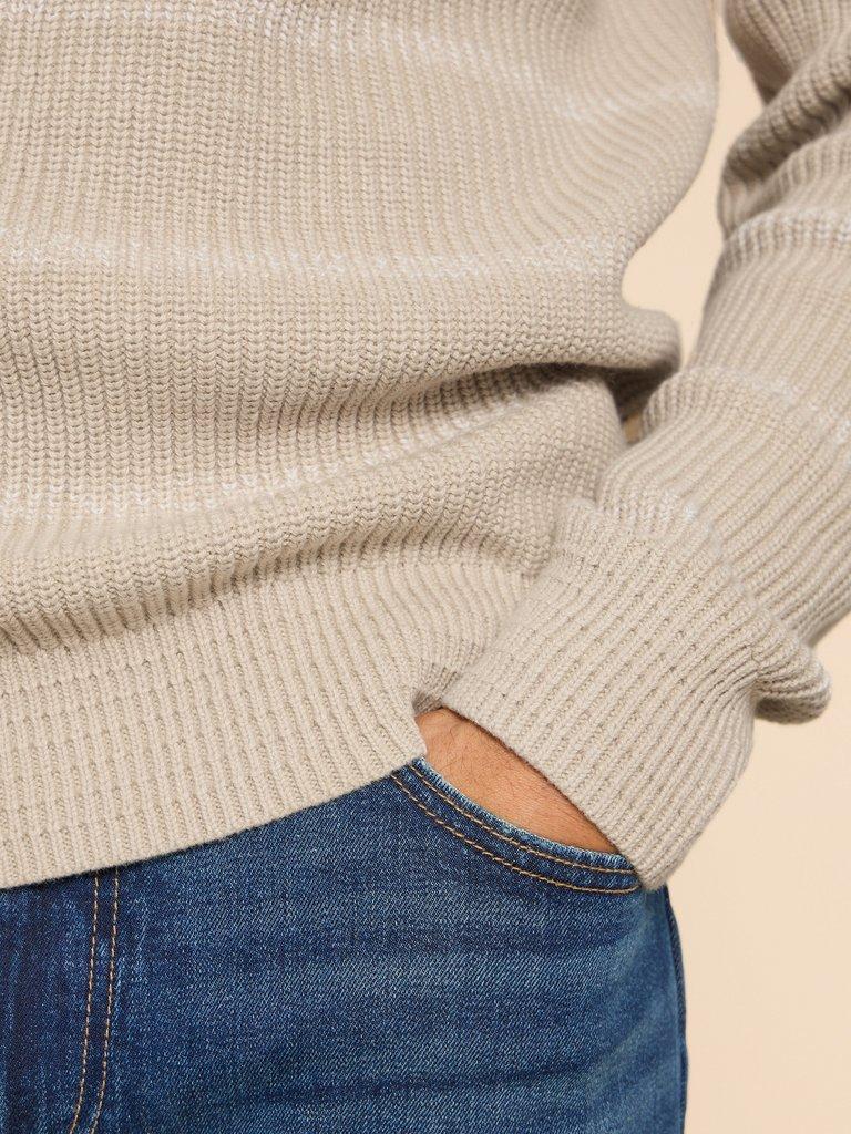 Breton Funnel Neck Jumper in LGT NAT - MODEL DETAIL