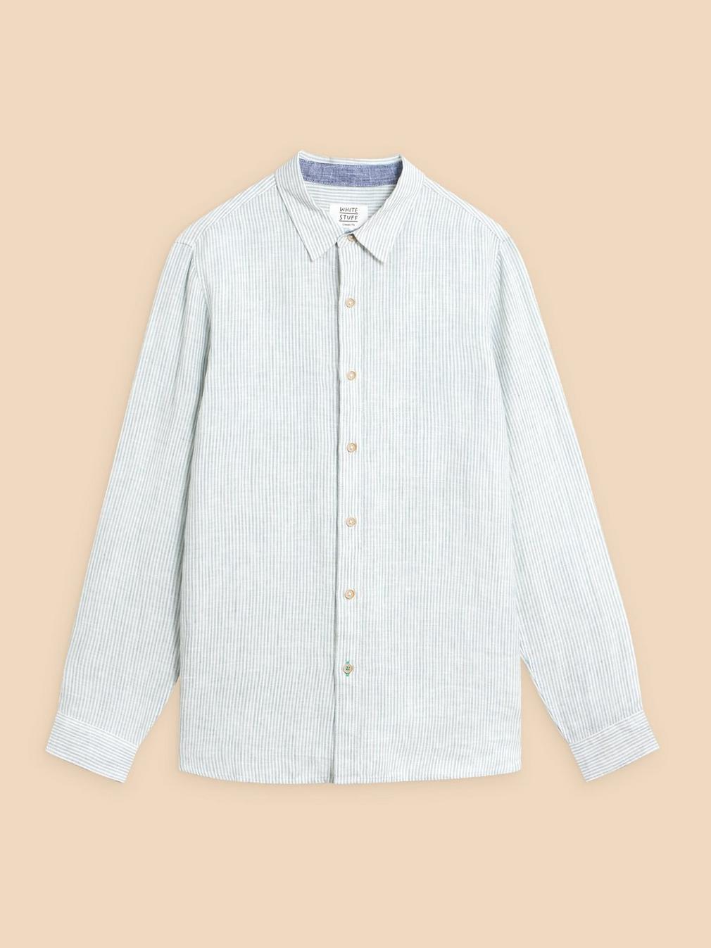 Pembroke LS Linen Stripe Shirt in BLUE MLT - FLAT FRONT