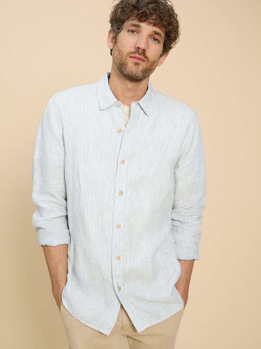 Pembroke LS Linen Stripe Shirt in BLUE MLT - LIFESTYLE