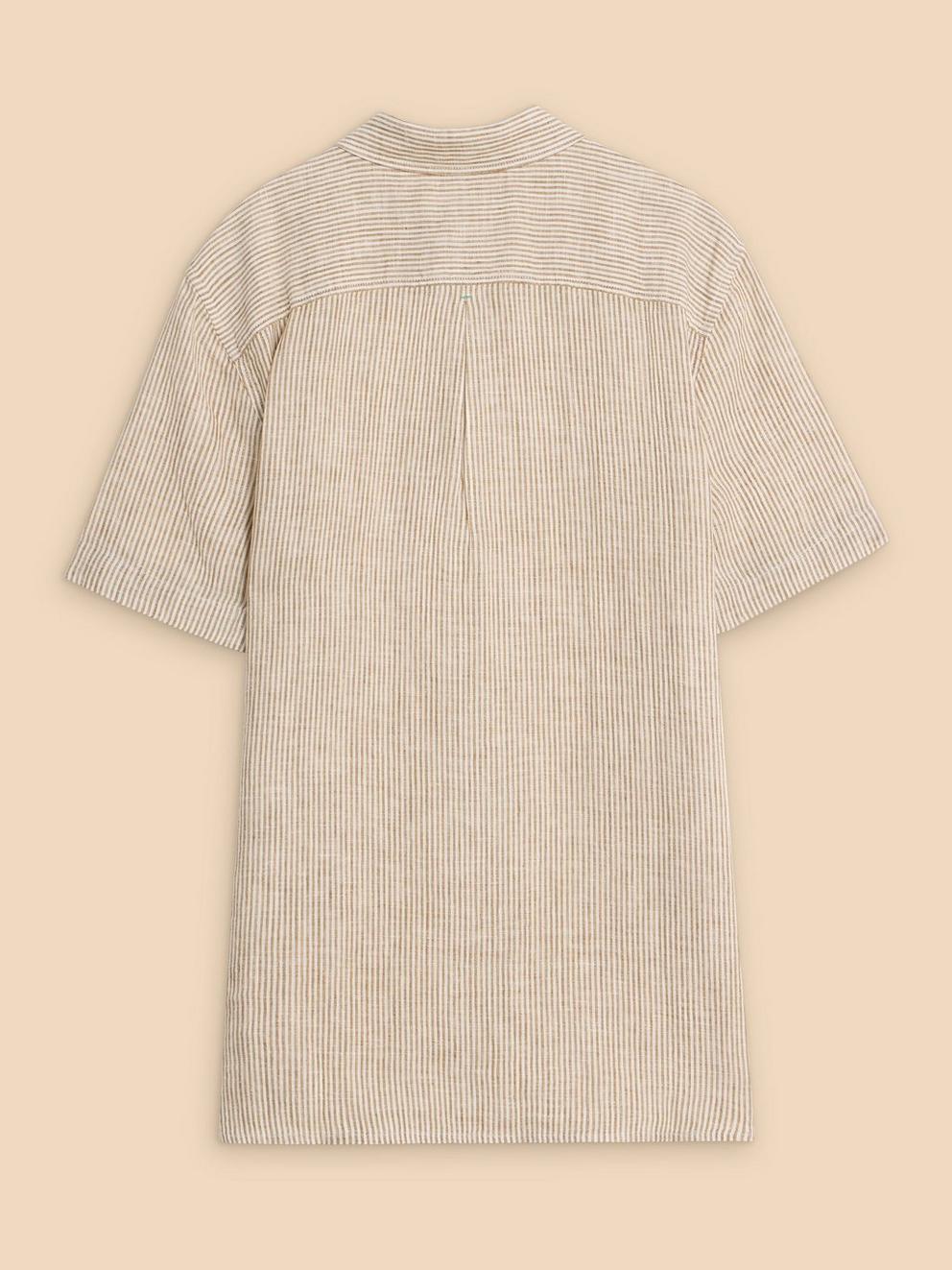 Pembroke SS Linen Stripe Shirt in TAN MULTI - FLAT BACK