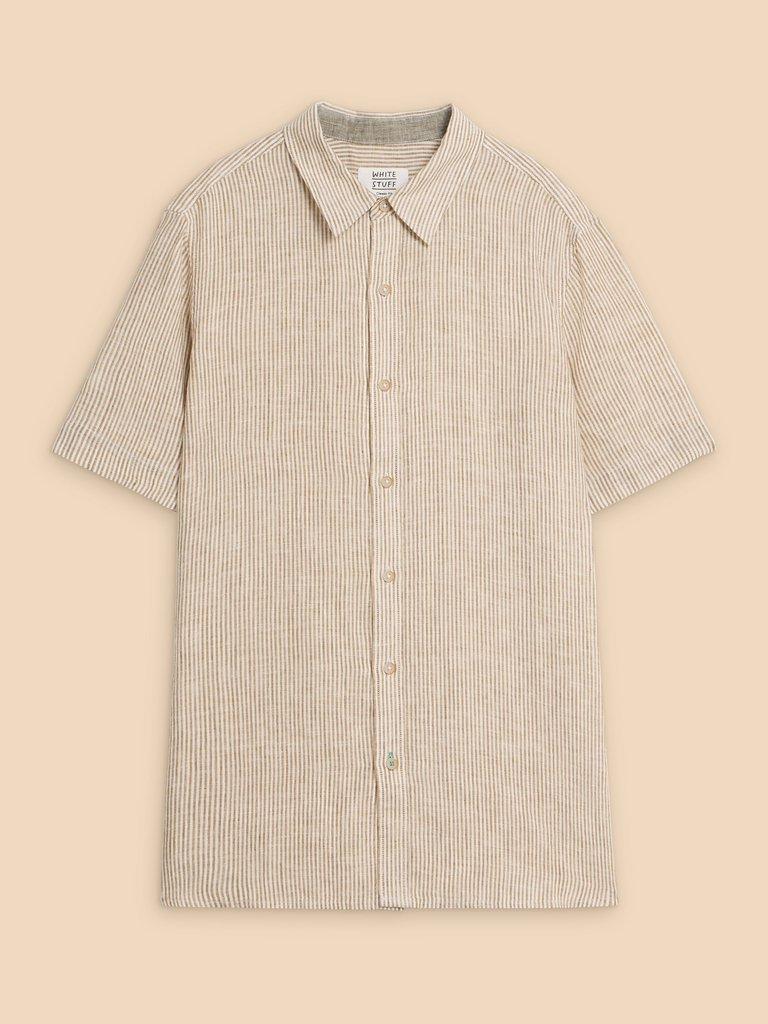 Pembroke SS Linen Stripe Shirt in TAN MULTI - FLAT FRONT