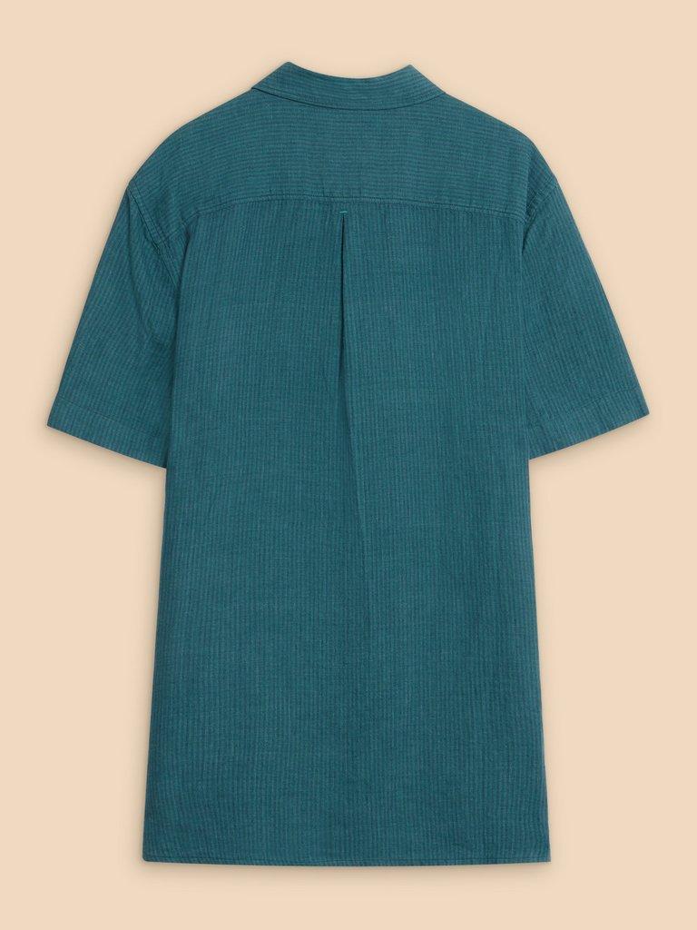 Pembroke SS Linen Stripe Shirt in TEAL MLT - FLAT BACK