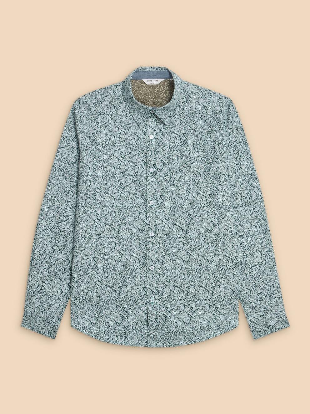 Basil Leaf Printed Shirt in TEAL PR - FLAT FRONT