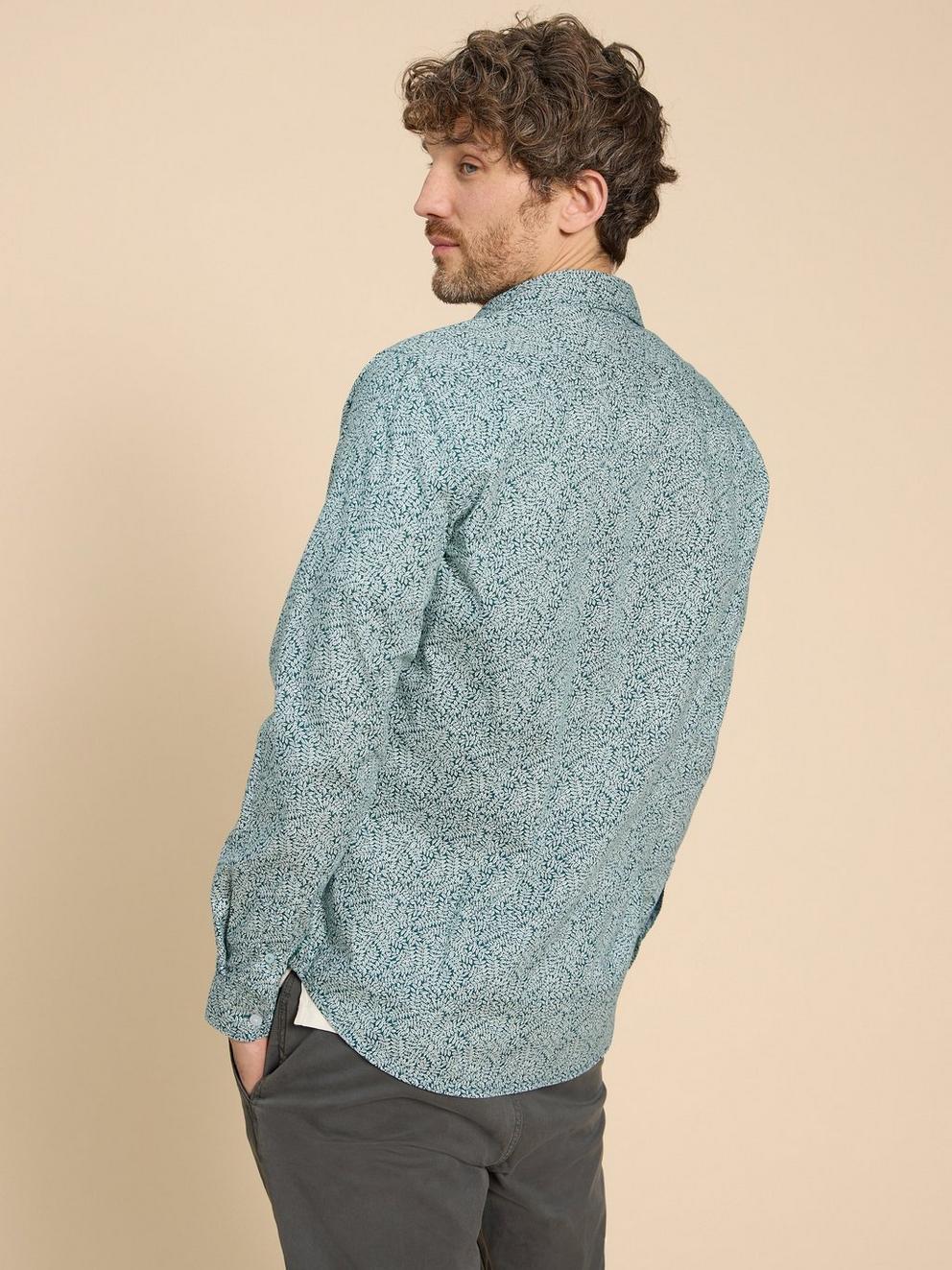 Basil Leaf Printed Shirt in TEAL PR - MODEL BACK
