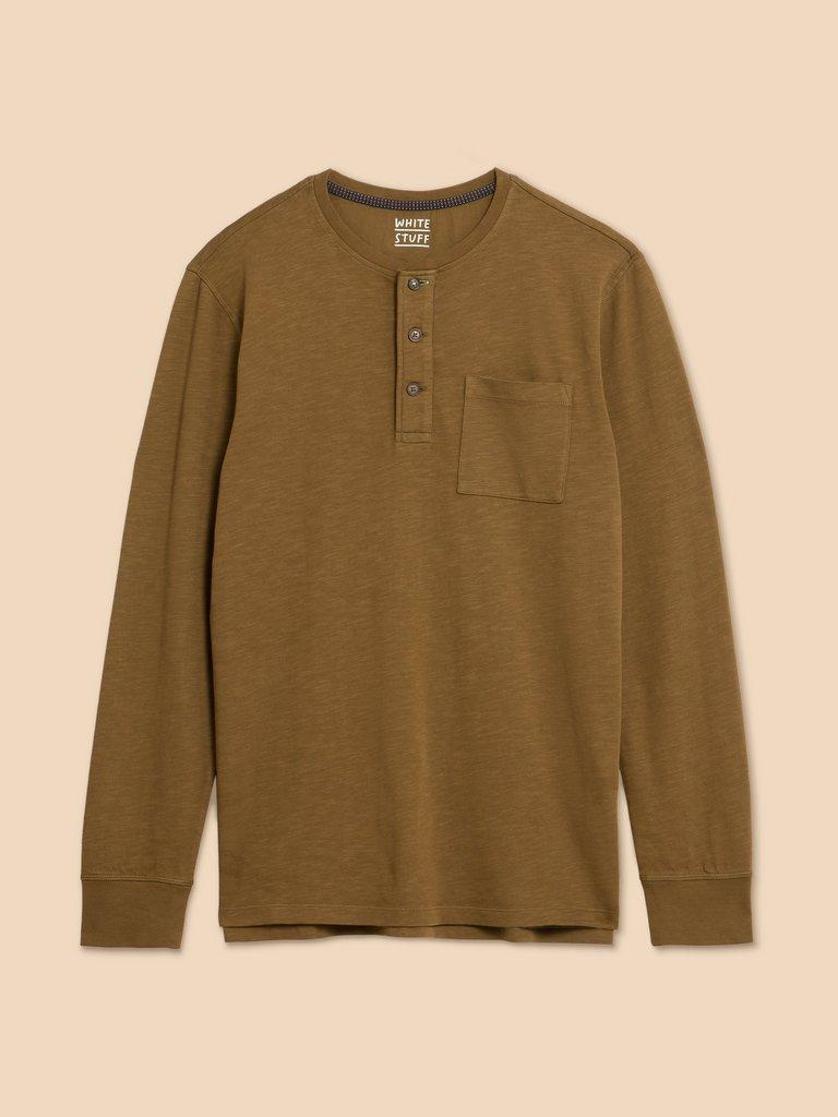 Newton LS Henley in KHAKI GRN - FLAT FRONT