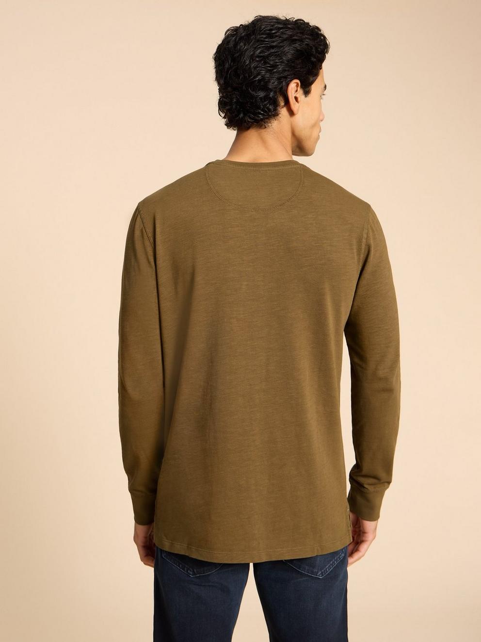 Newton LS Henley in KHAKI GRN - MODEL BACK