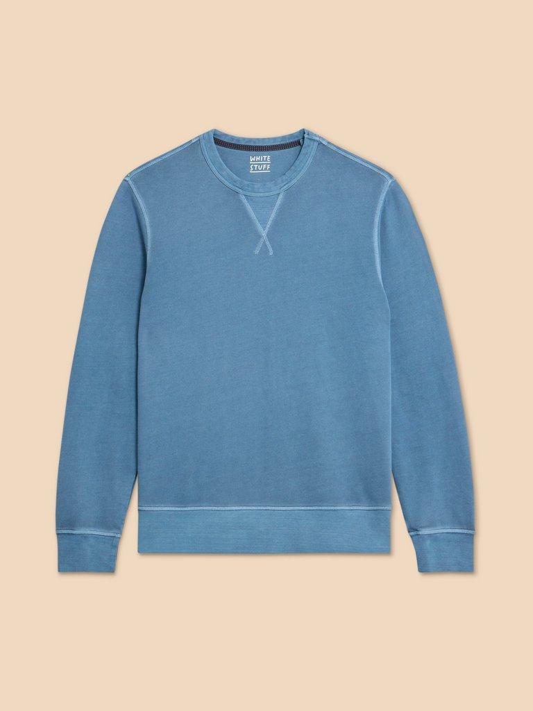 Crew Neck Sweat in MID BLUE - FLAT FRONT
