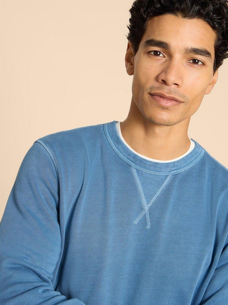 Crew Neck Sweat in MID BLUE - MODEL DETAIL