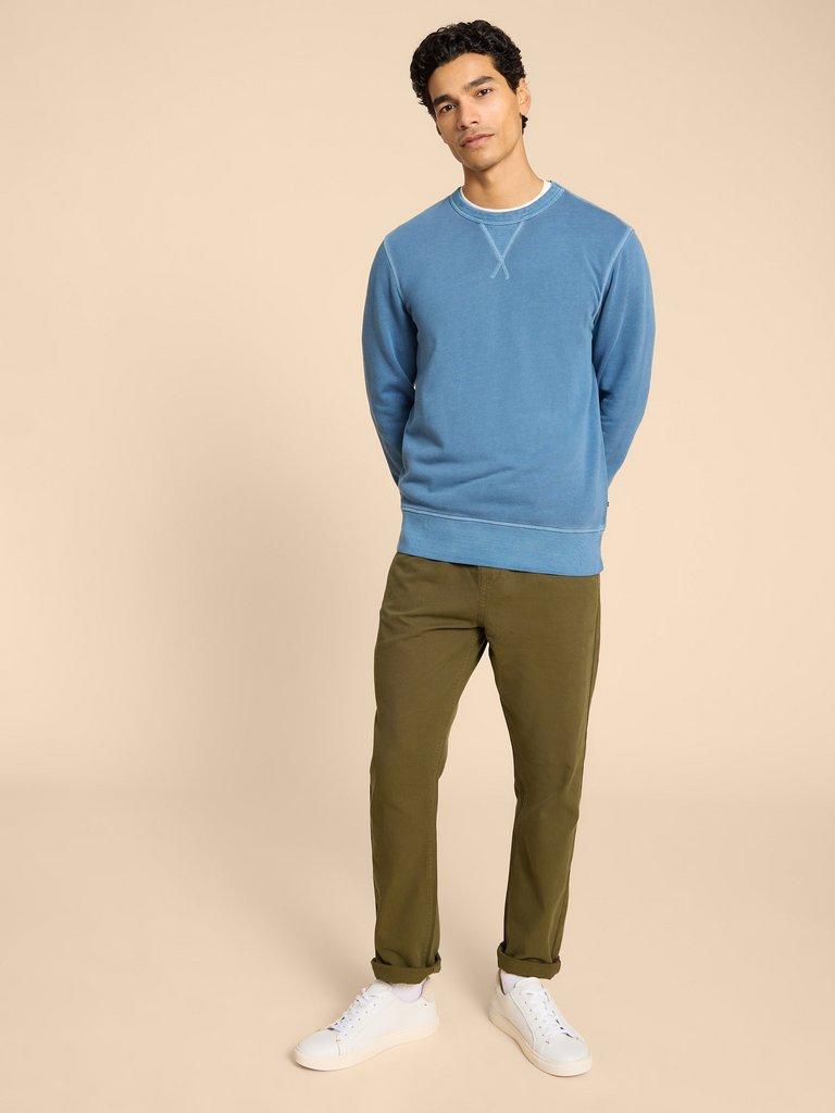 Crew Neck Sweat in MID BLUE - MODEL FRONT
