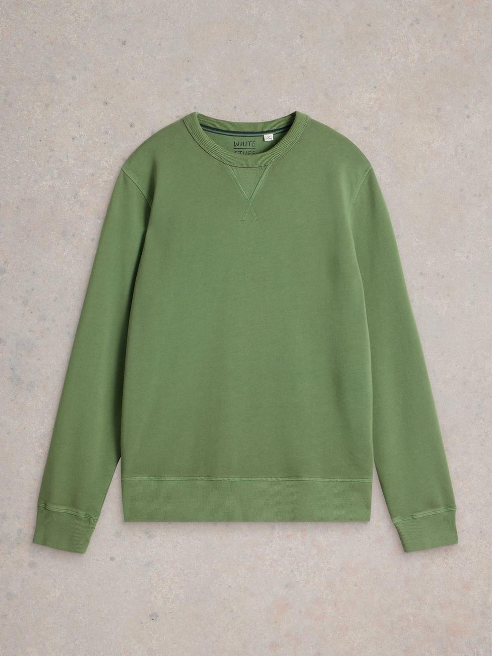 Crew Neck Sweat in MID GREEN - FLAT FRONT