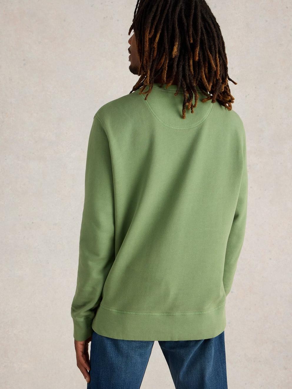 Crew Neck Sweat in MID GREEN - MODEL BACK