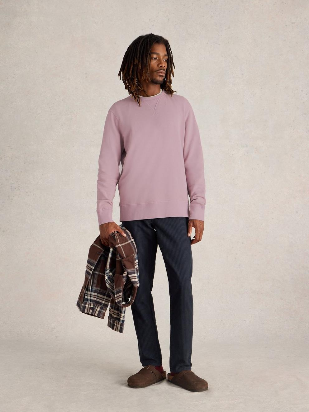 Crew Neck Sweat in MID PINK - MODEL FRONT