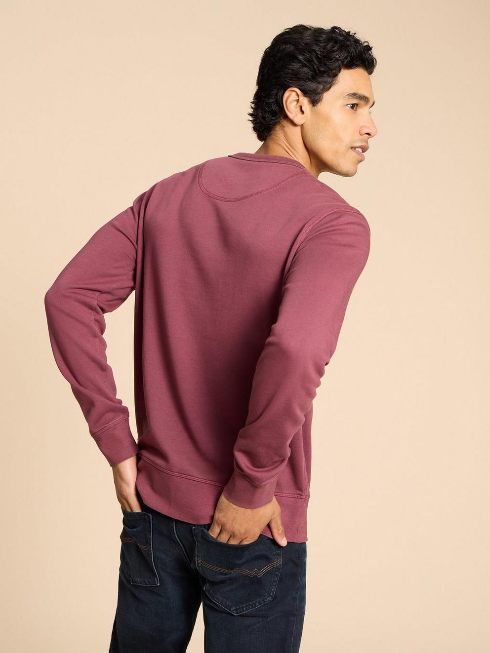 Crew Neck Sweat in MID PLUM - MODEL BACK