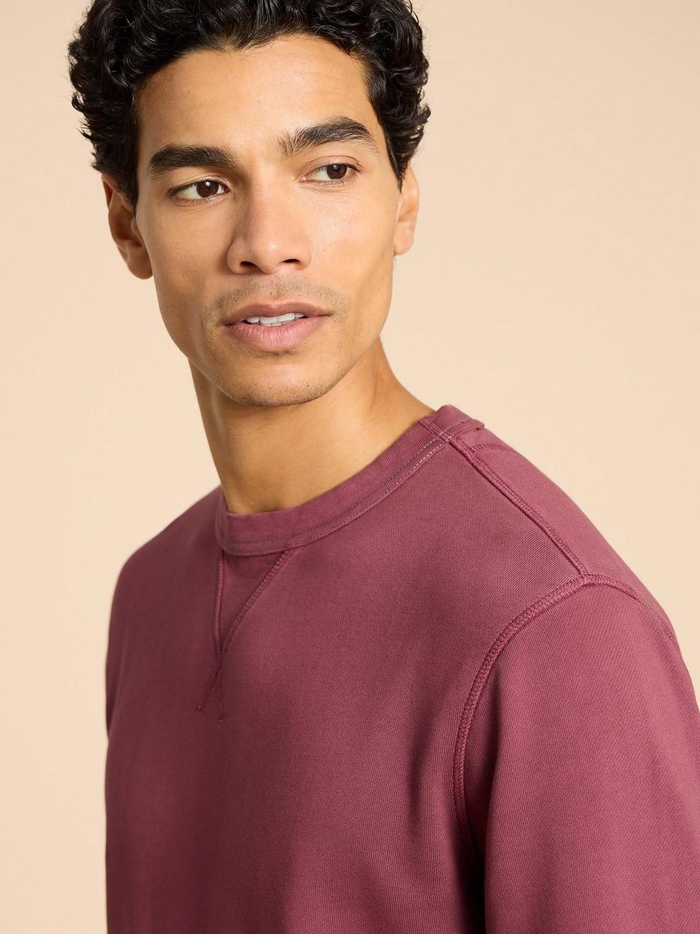 Crew Neck Sweat in MID PLUM - MODEL DETAIL