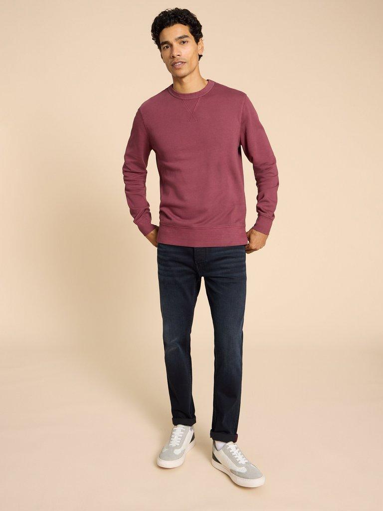 Crew Neck Sweat in MID PLUM - MODEL FRONT