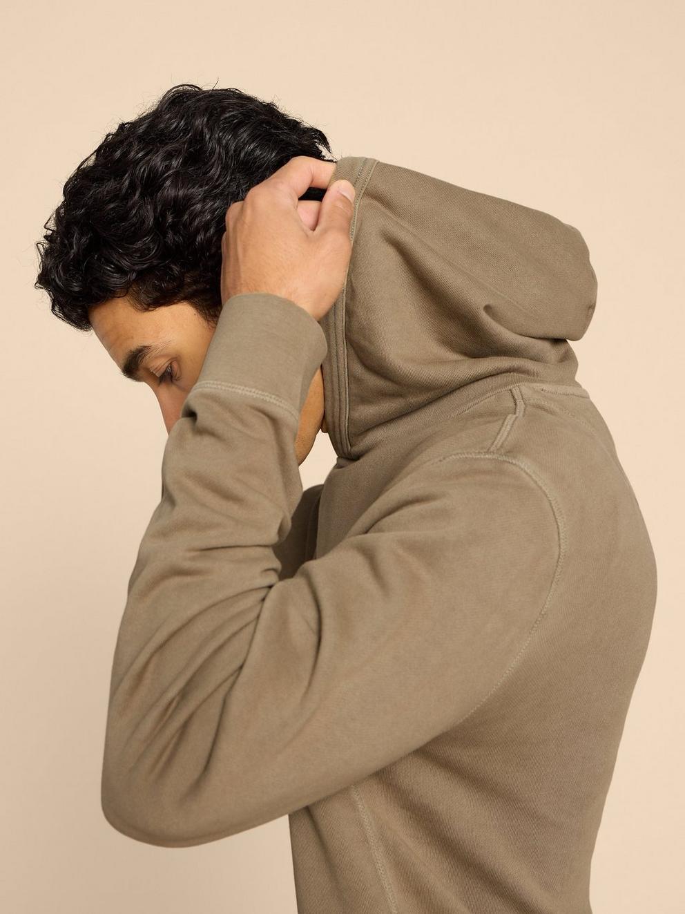 Overhead Hoodie in KHAKI GRN - MODEL DETAIL