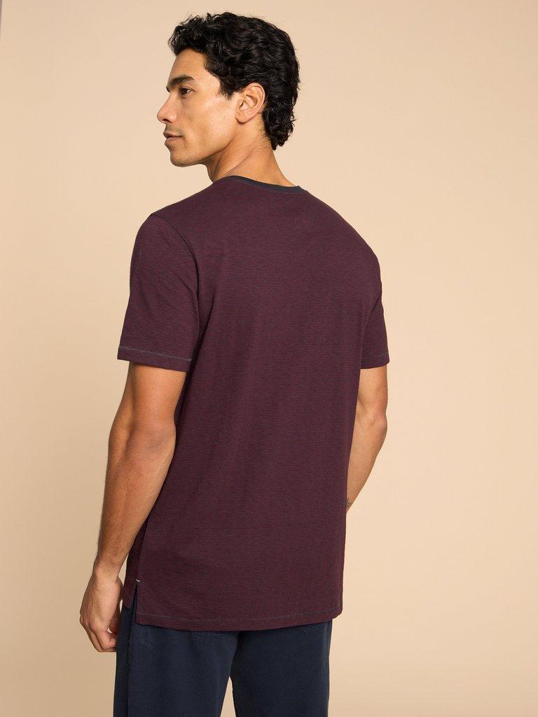 Abersoch SS Stripe Tee in PLUM MLT - MODEL BACK