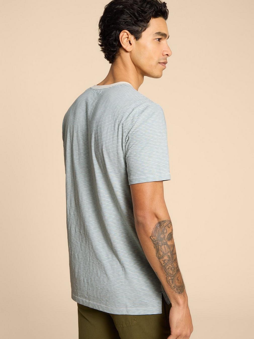 Abersoch SS Stripe Tee in WHITE MLT - MODEL BACK