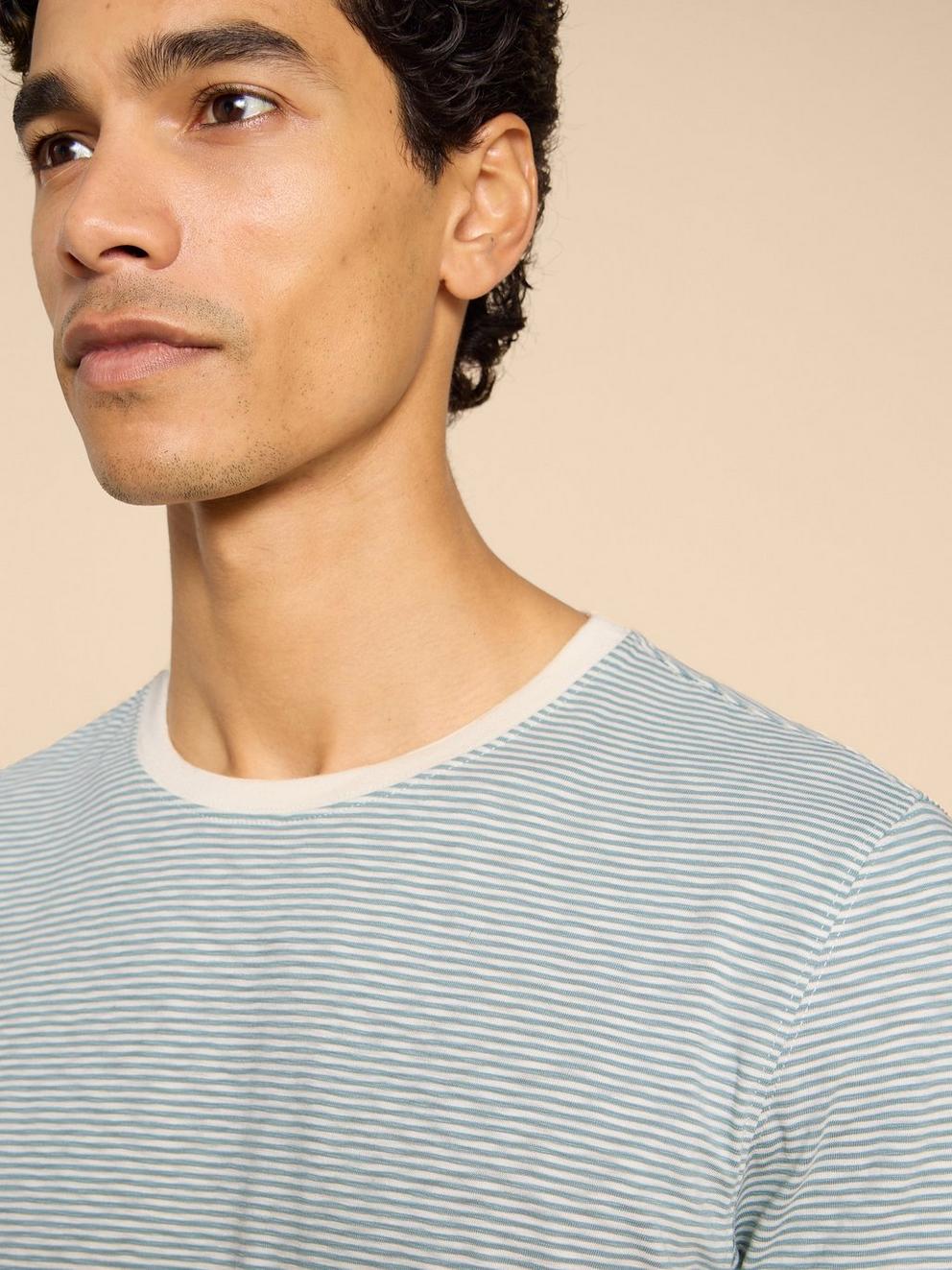 Abersoch SS Stripe Tee in WHITE MLT - MODEL DETAIL