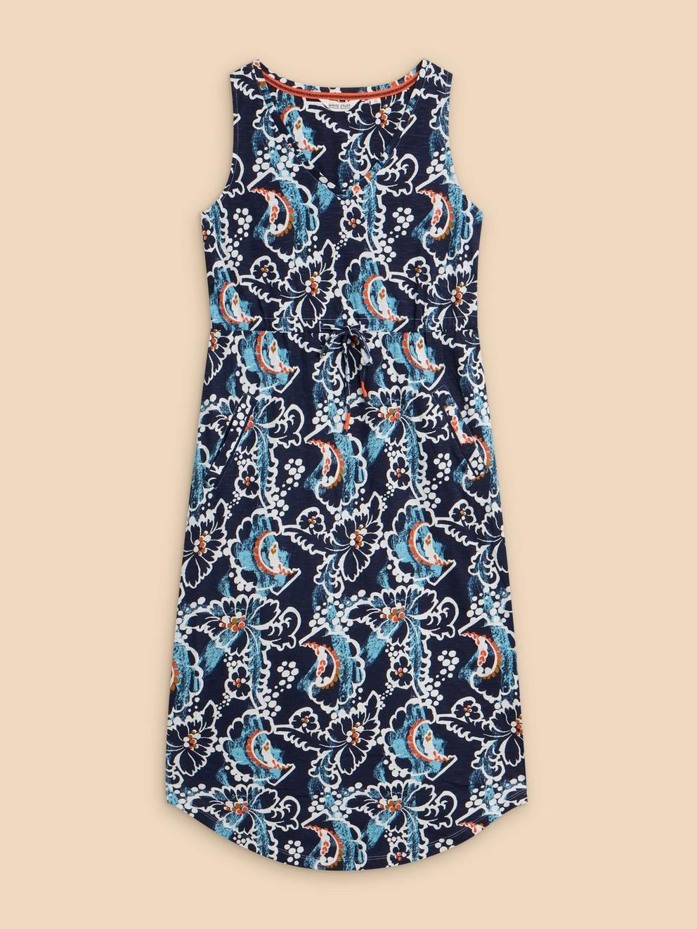 Heidi Dress in NAVY MULTI - FLAT FRONT