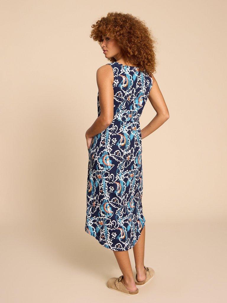 Heidi Dress in NAVY MULTI - MODEL BACK